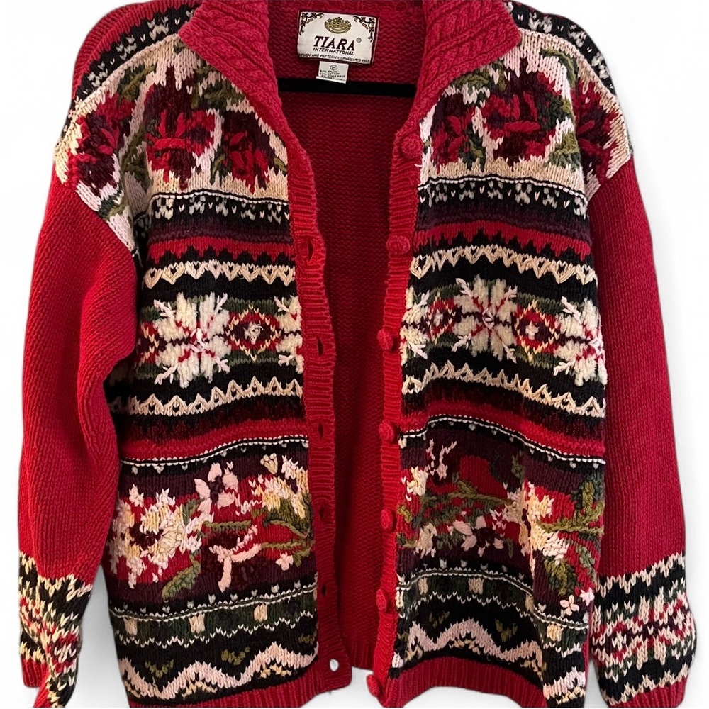 Vintage Tiara International Women's Multicolor Patterned Cardigan